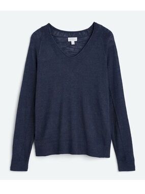 Market & Spruce Cassian Mix Stitch Linen Blend Sweater Blue Coastal Grandma